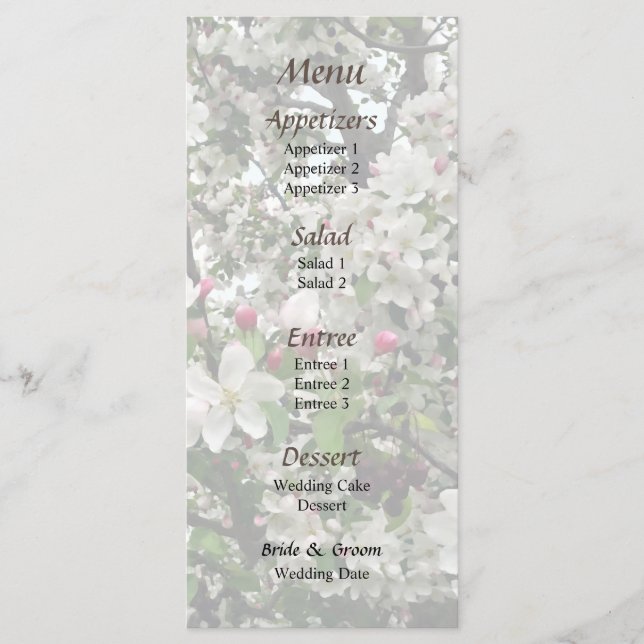 Apple Tree in Bloom Wedding Menü Menükarte (Vorderseite)