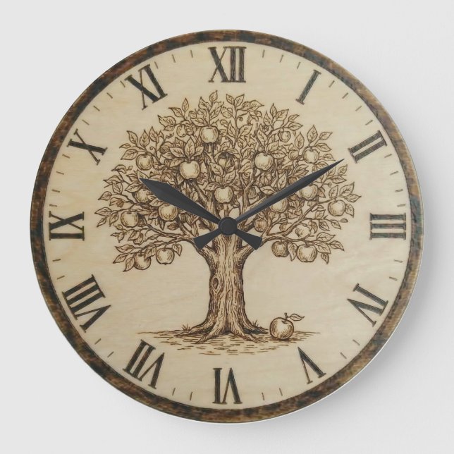 Apple Tree wooden Wall Clock  Große Wanduhr (Vorderseite)