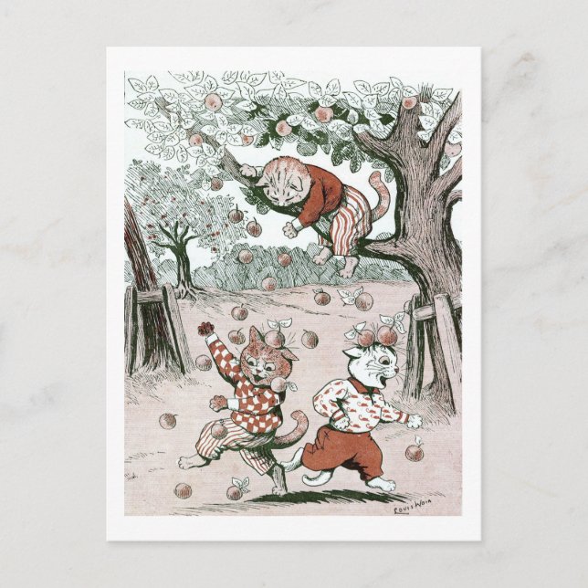 Apple Trees & Cats, Louis Wain Postkarte (Vorderseite)