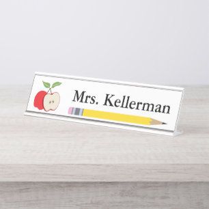 Apple und der Name des Bleistift-Lehrers Schreibtischnamensplakette