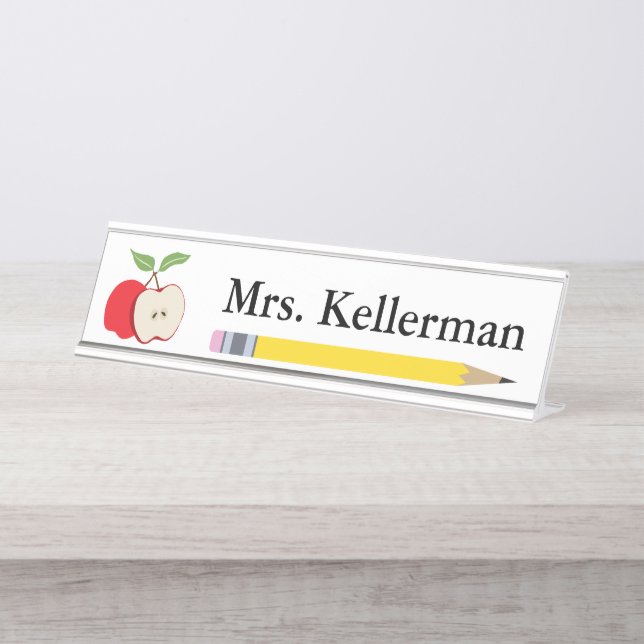 Apple und der Name des Bleistift-Lehrers Schreibtischnamensplakette (Vorderseite )