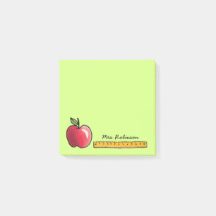 Apple und Ruler Personalisiert Teacher Green 3 x 3 Post-it Klebezettel