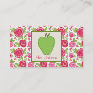 Apple vert et carte de visite rose de professeur