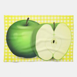 Apple vert et serviette de cuisine vérifiée par
