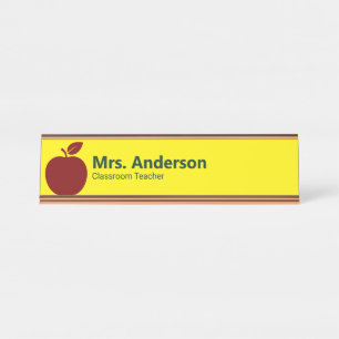 Apple Yellow Teacher's Name and job Title Schreibtischnamensplakette