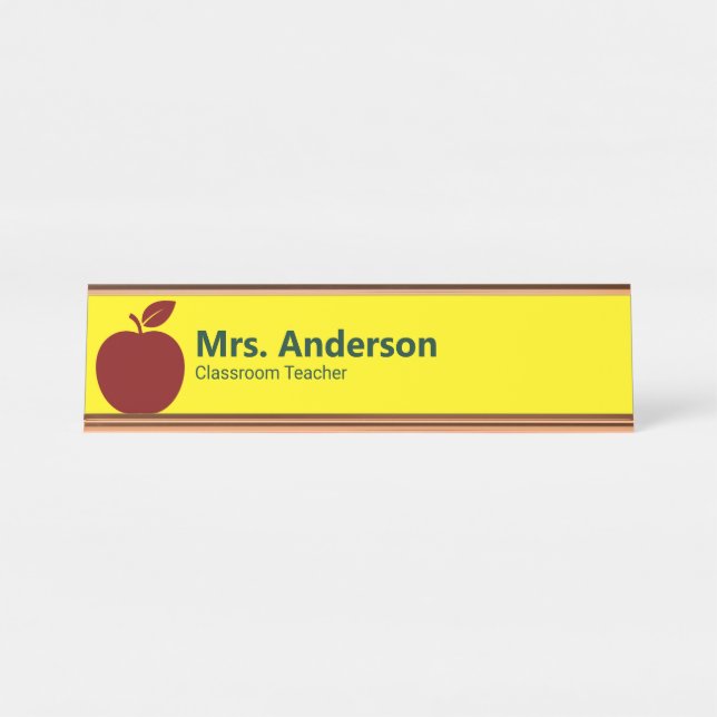 Apple Yellow Teacher's Name and job Title Schreibtischnamensplakette (Vorderseite )