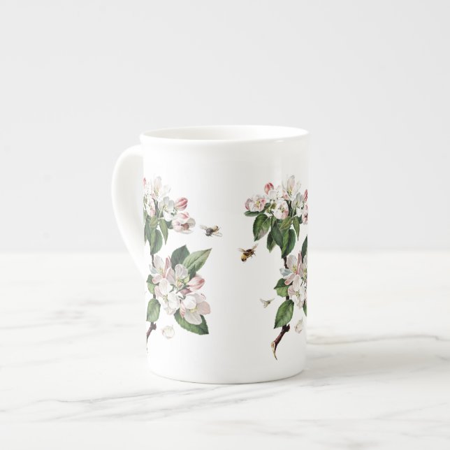 Appleblüten-und -bienen-Knochen-China-Tasse Prozellantasse (Vorderseite Links)