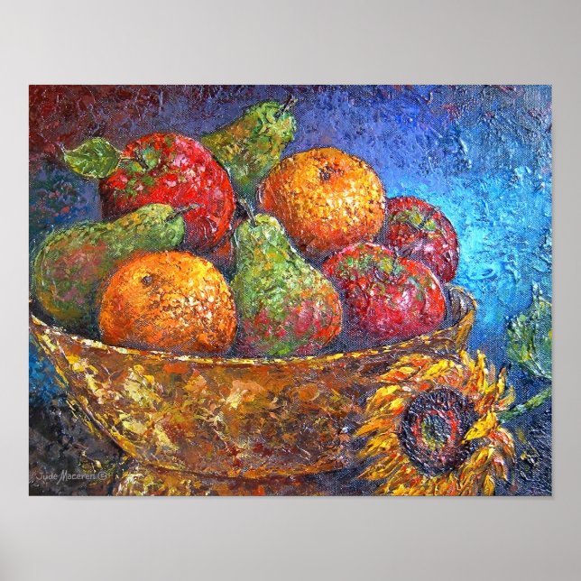 Apples Pears Bowl Fruits Still Life Art Painting Poster (Vorne)