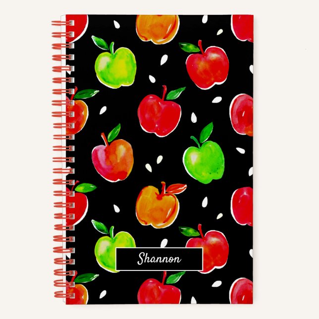 Apples Watercolor Pattern Notizbuch (Vorderseite)