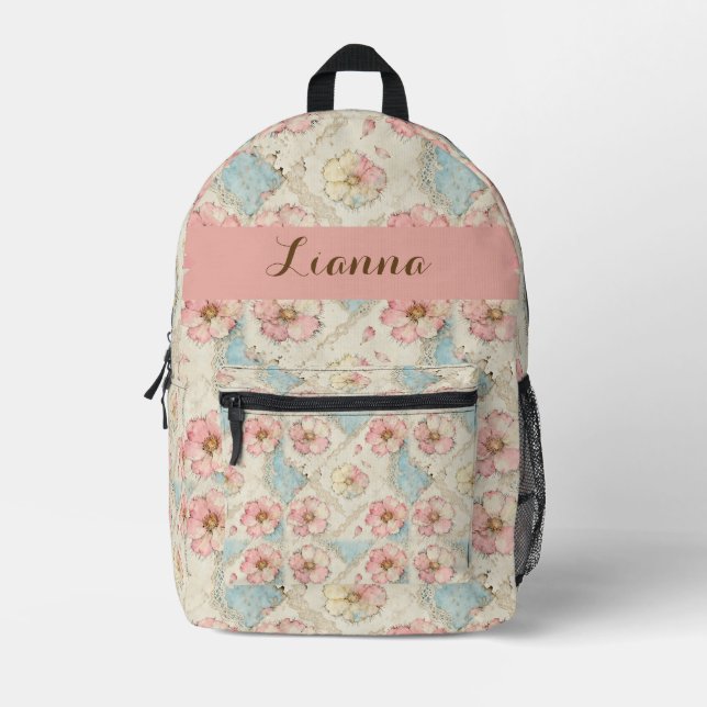 Applikations-Blumenpatchwork Bedruckter Rucksack (Vorderseite)