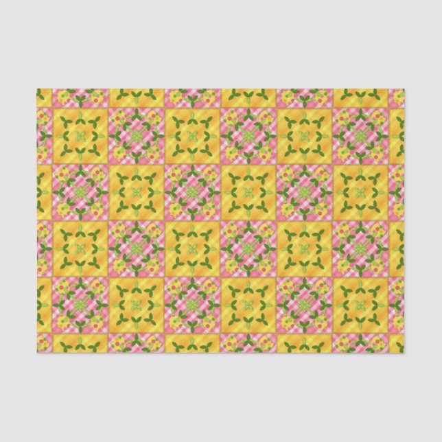 Applique Tulip Quilt-YELLOW-PINK-TISSUE WRAP PAPIE Seidenpapier (Vorderseite)