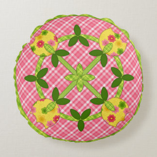 Applique Tulips Round Kissen, rosa grün Rundes Kissen
