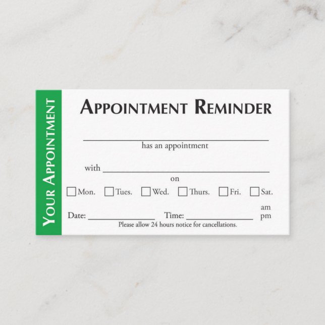 Appointment Reminder Cards - Green Telefonnummerkarte (Vorderseite)