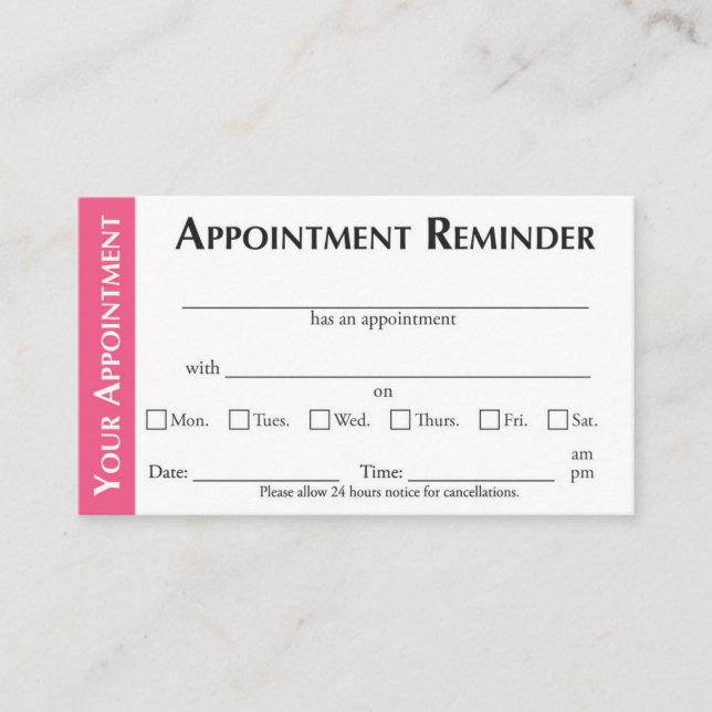 Appointment Reminder Cards - Pink Telefonnummerkarte (Vorderseite)