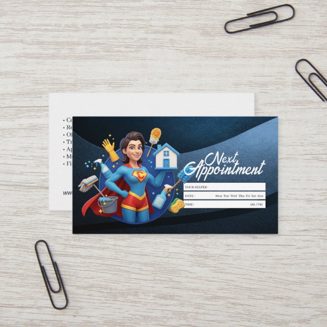 Appointment Reminder House Cleaning Housekeeping Visitenkarte (Vorderseite/Rückseite Beispiel)