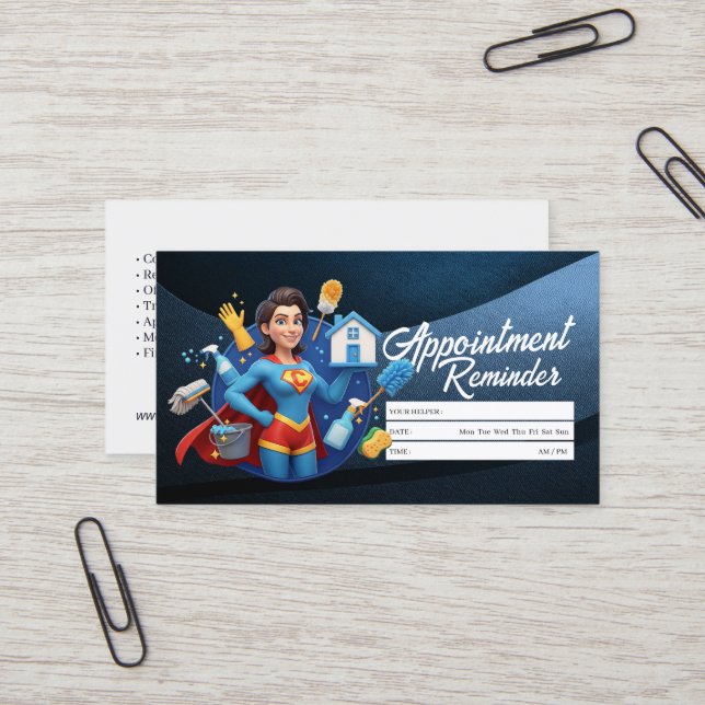 Appointment Reminder House Cleaning Housekeeping Visitenkarte (Vorderseite/Rückseite Beispiel)