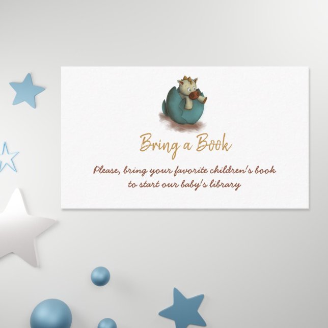 Apportez une carte de baby shower de dragon neutre (Adorable dinosaur bring a book baby shower card
)