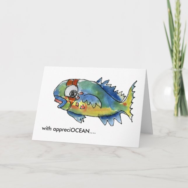 AppreciOCEAN Cartoon Papagei Fisch Dank Karte (Vorderseite)
