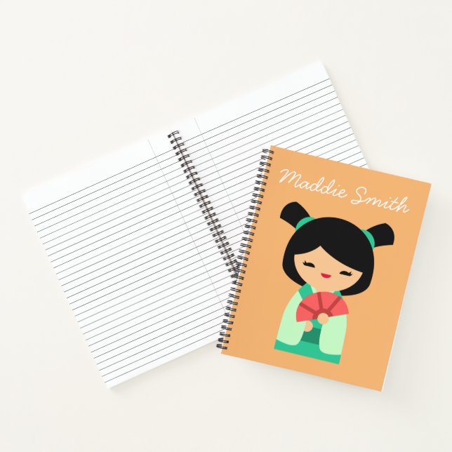 Apqua peach Kokeshi Japanische Puppen Notizbuch (Innenseite)