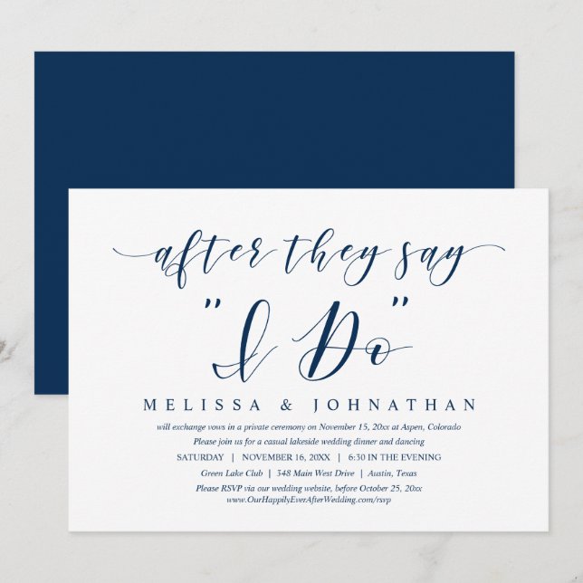 Après avoir dit oui, carte d'invitation pour dîner (Devant / Derrière)