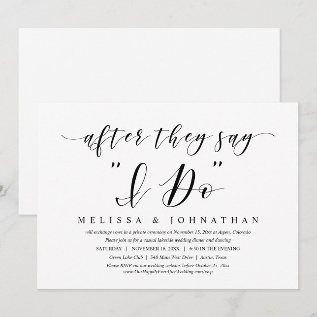 Après avoir dit oui, Carte d'invitation pour dîner (Devant / Derrière)