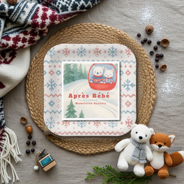 Après Bébé ski woodland animals winter baby shower Serviette (Après Bébé ski woodland animals winter baby shower Napkins)
