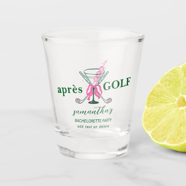 Aprés Golf Martini Coquette Schleife Junggesellinn Schnapsglas (Vorderseite)
