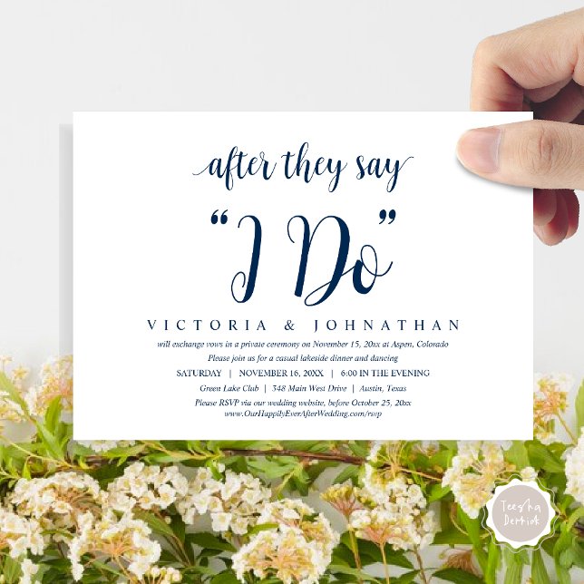 Après qu'ils disent OUI, Invitation pour le dîner  (After They Say I DO, Wedding Elopement Dinner, Brunch, Lunch Invitation Card, PDF, Navy Blue)