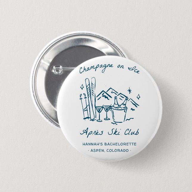 Après-Ski-Champagner auf Eis Winter-Junggesellinne Button (Vorne & Hinten)