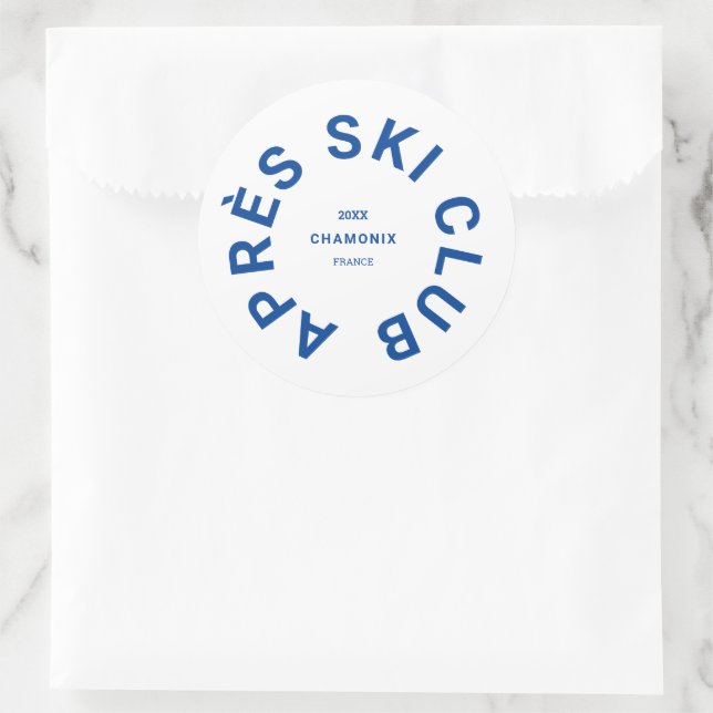 Après Ski Club Cooles Blue Ski Resort Wappen Runder Aufkleber (Tasche)