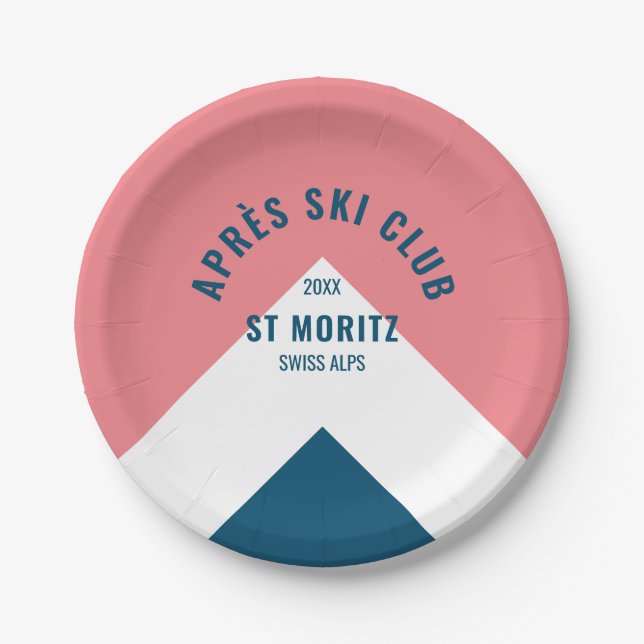 Après Ski Club Pink Navy Retro Style Ski Party Pappteller (Vorderseite)