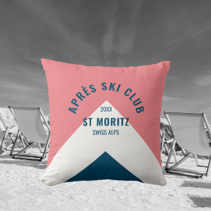 Après Ski Club Rosa Navy Retro Art Ski Deco Kissen