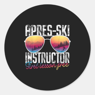 Apres Ski Instructor Erste Lektion Freier Skifahre Runder Aufkleber
