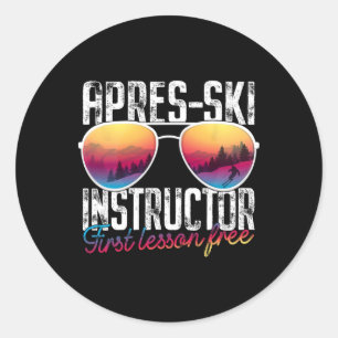 Apres Ski Instructor Erste Lektion Freier Skifahre Runder Aufkleber