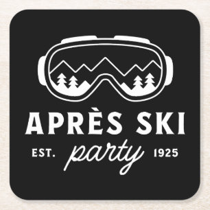 Apres-Ski-Party-Berghütte-Winter-schwarz Rechteckiger Pappuntersetzer