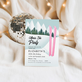Après Ski Pink Ski Winter Geburtstagspartydesign Einladung
