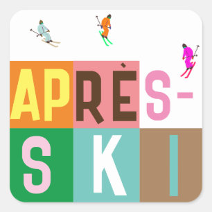 Après-ski Retro Skiers - Farbblock Quadratischer Aufkleber