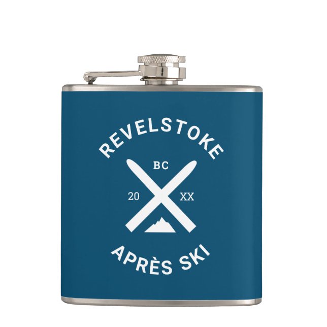 Après Ski Revelstown Mountain Crossed Skis Wappen Flachmann (Vorderseite)
