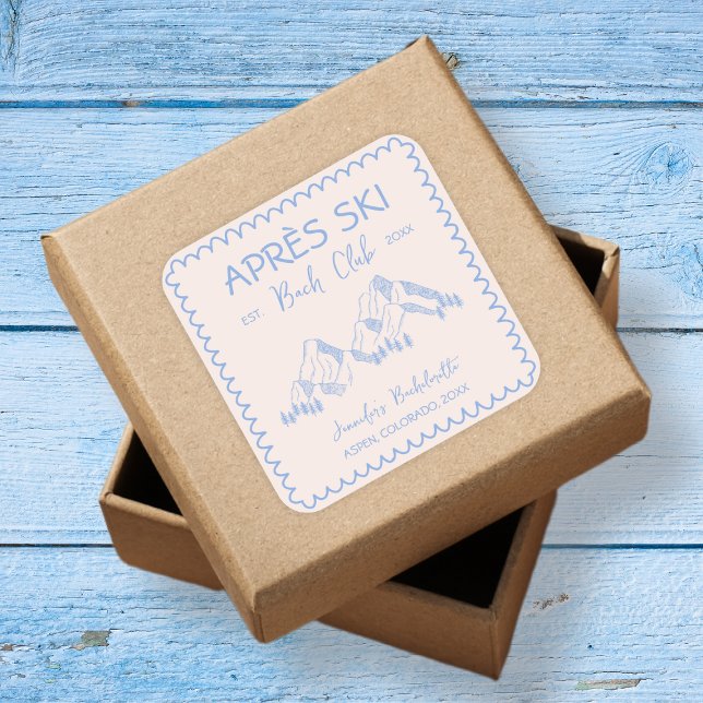 Apres Ski Winter Bach Club Quadratischer Aufkleber (Apres Ski Winter Bach Club Bachelorette Square Sticker)