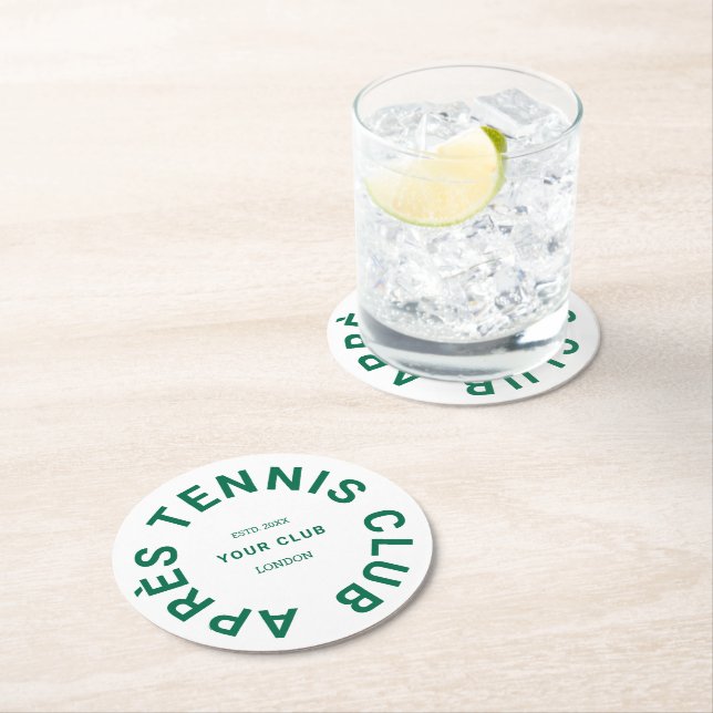 Après Tennis Club Custom Green Wappen Runder Pappuntersetzer (Vor Ort)