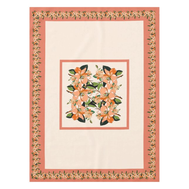 Apricot Azalea auf Creme 52" x 70" Tablette Tischdecke (Vorderseite)