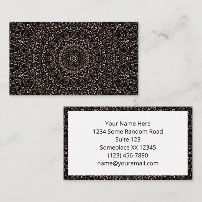 Apricot Beige Mandala mit eleganter Symmetrie Visitenkarte (Vorne/Hinten)