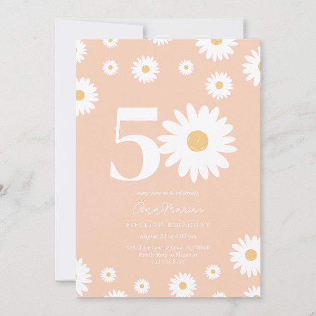 Apricot Daisy 50e anniversaire Invitation (Devant)