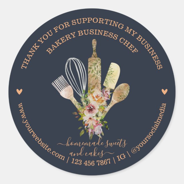 Apricot Dark Navy Catering Bäckerei Koch Runder Aufkleber (Vorderseite)