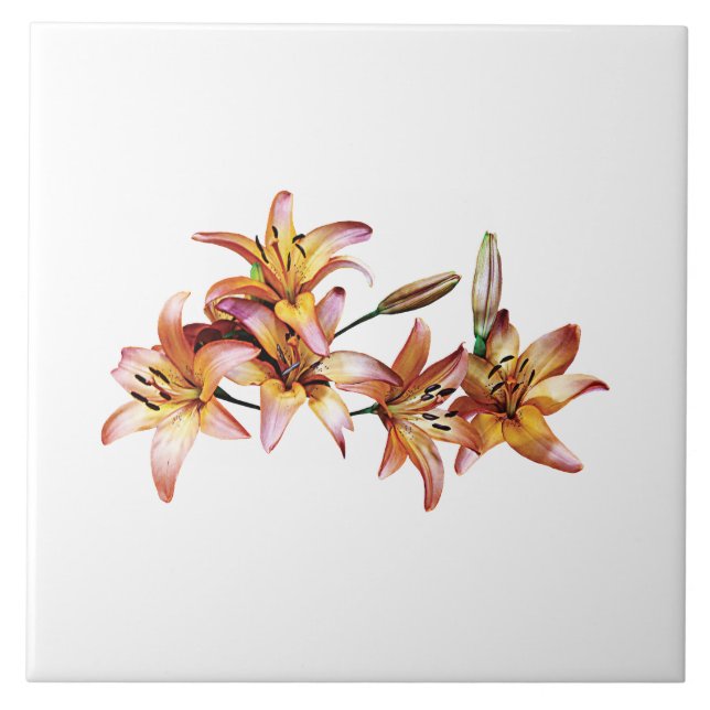 Apricot-farbene Lilies Fliese (Vorderseite)