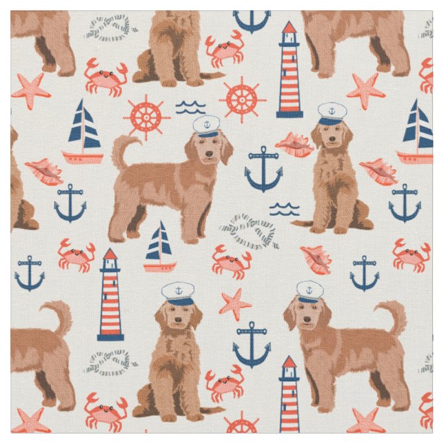 Apricot Golden Doodle nautisch Stoff (Nahaufnahme)
