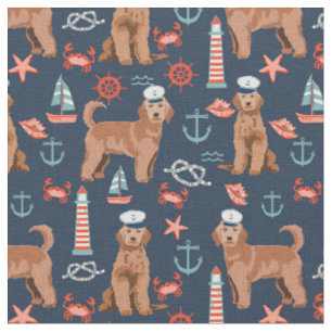 Apricot Golden Doodle nautische Marine Stoff