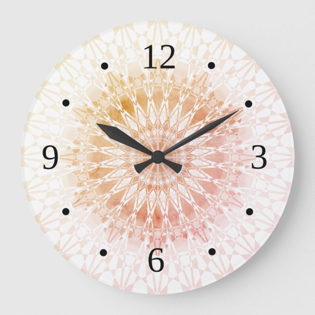 Apricot Mandala Geometric Große Wanduhr (Vorderseite)