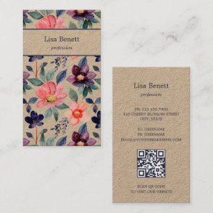 Apricot Mauve Fleurs Kraft Carte de visite
