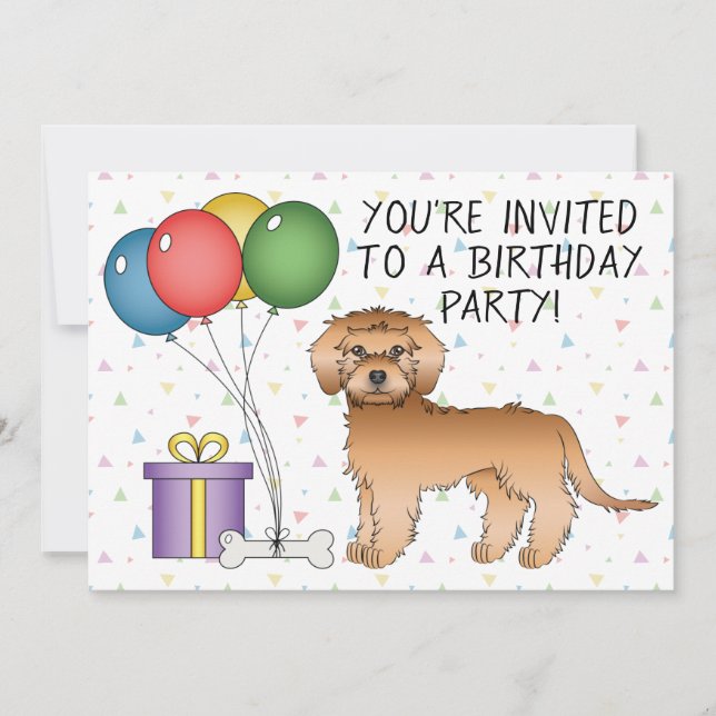 Apricot Mini Goldendoodle Cartoon Dog - Geburtstag Einladung (Vorderseite)